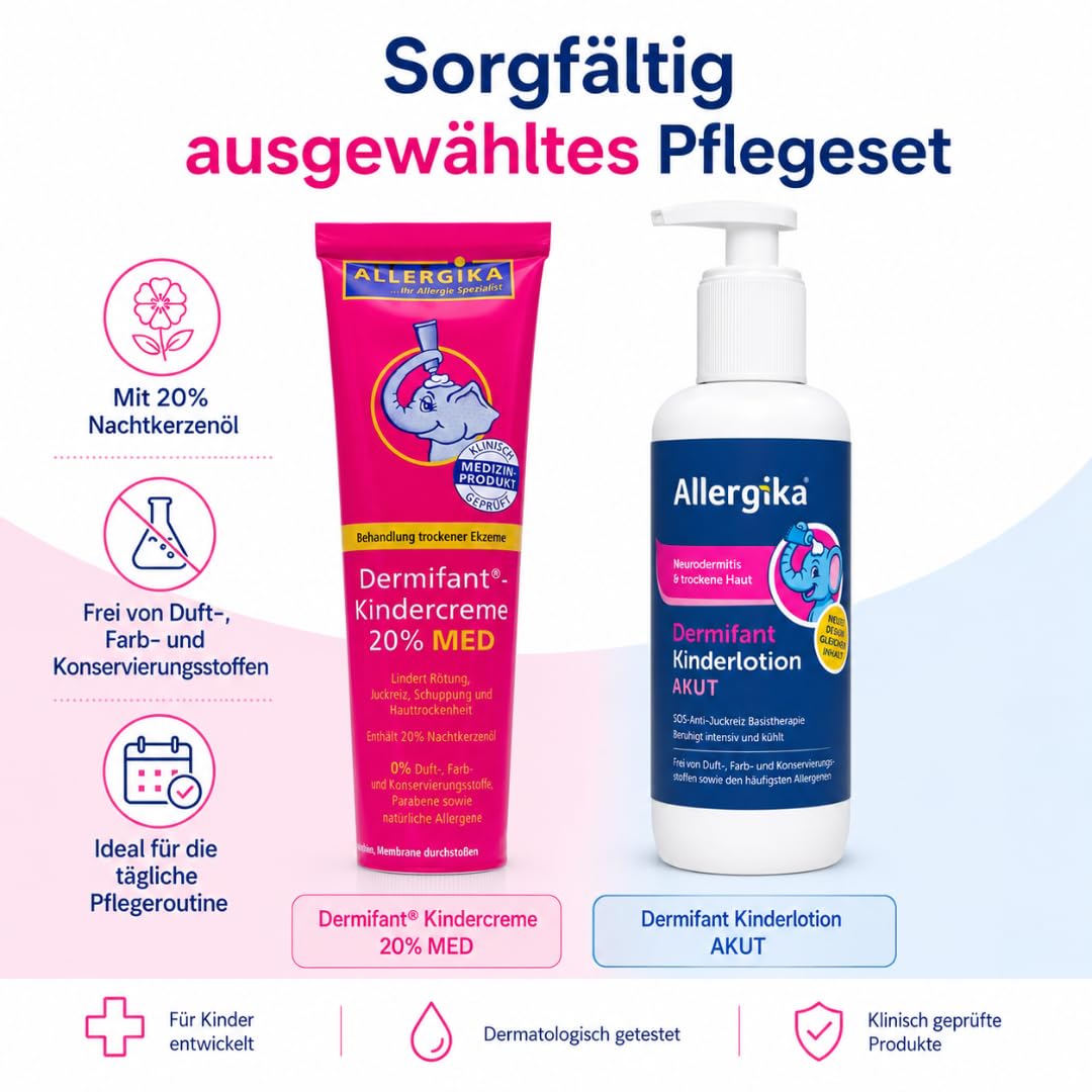 Pflegeset: Kindercreme 20% MED 100 ml + Kinderlotion AKUT 200 ml | Reichhaltige kortisonfreie Creme und leichte Akut-Lotion für trockene, juckende und zu Neurodermitis neigende Kinderhaut