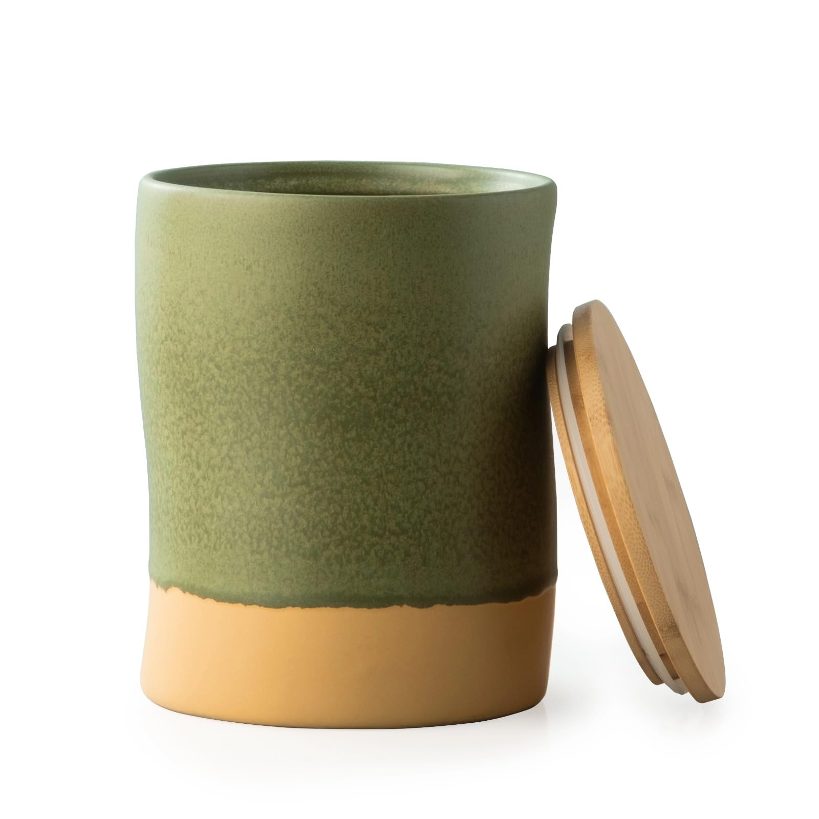 Storage Jars with Lid, Airtight, Ceramic Jar with Lid, Storage Container, Kitchen Storage Box, Green and Yellow (2200 ml)