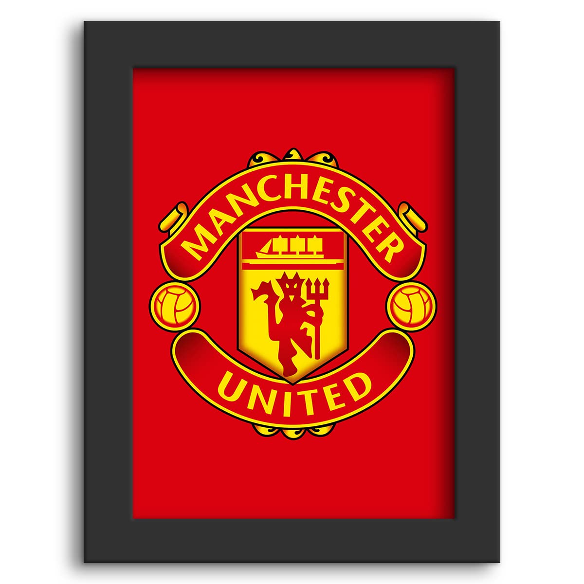 Manchester United Poster | Football Player Art Decor Paintings | Wall Sticker Flags with Matt Finish Black Frame | Club Merchandise Posters for Wall Fans (12 x 9 inches)
