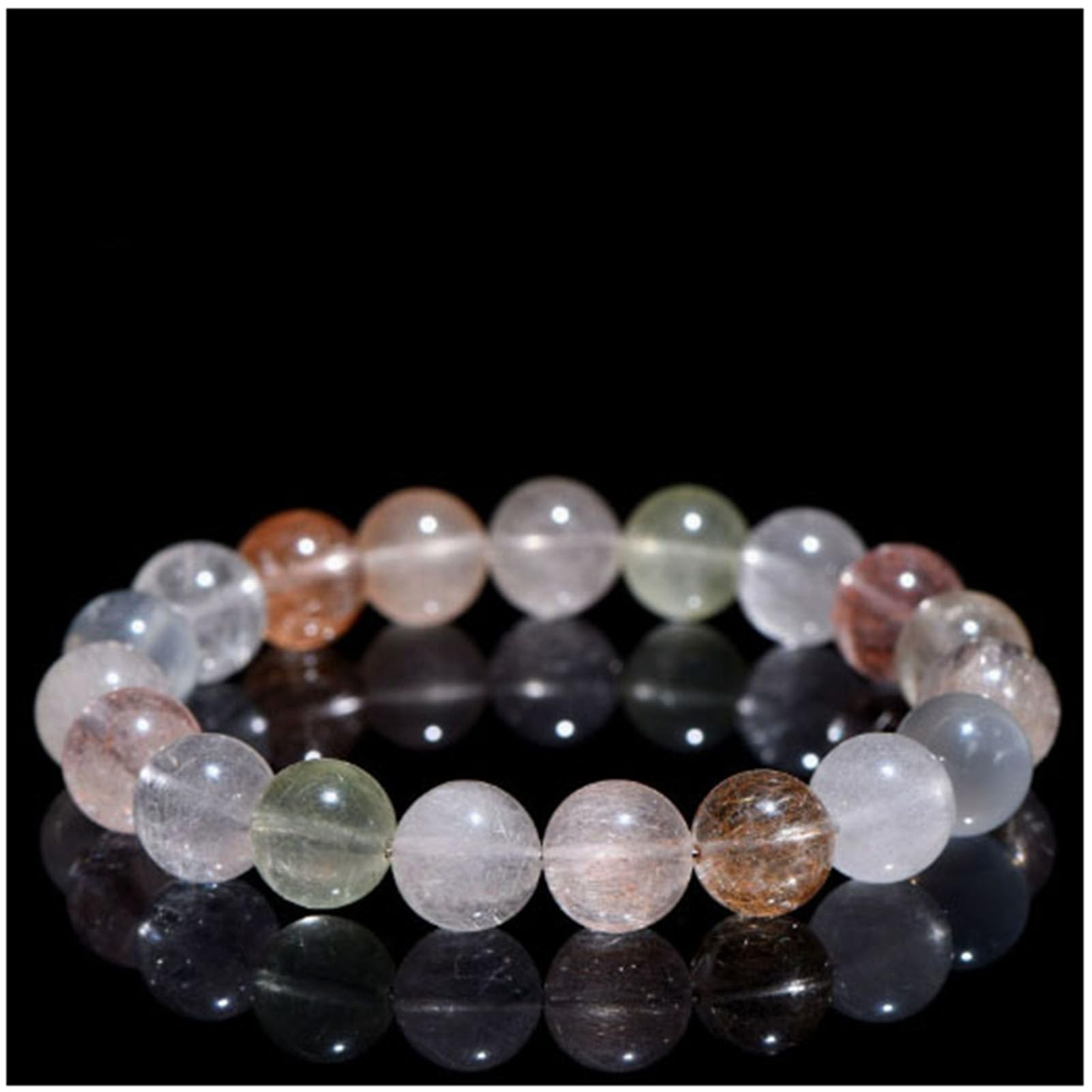 Echtes mehrfarbiges Haarquarz-Armband Rutilquarz-Haararmband in weißem Rauch, natürlicher seidiger Kristall für Harmonie und Kreativität, elastisches Stretch-Armband Unisex,4a,7MM