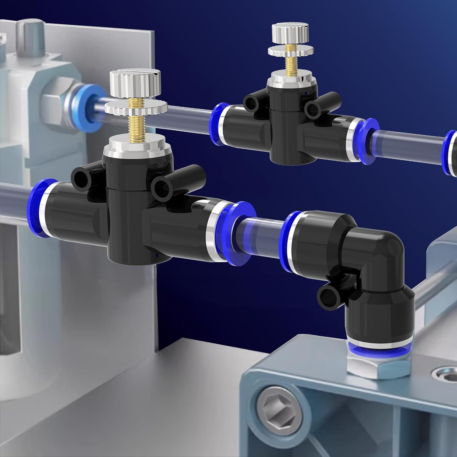 LSA6 6Packs 6MM OD Blue Quick-Connect Pneumatic Fittings – Push-to-Connect Air Hose Couplers, Push to Connect Fittings Quick Connect Pneumatic Ball Valve