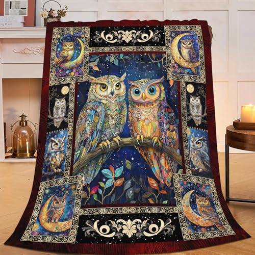 Owl Blanket Owl Throw Blanket Soft Cozy Warm Fuzzy Fleece Lightweight Plush Merch Animal Decor Gifts for Lover Man Woman Boy Girl Couch Bedding Sofa 50"X40"