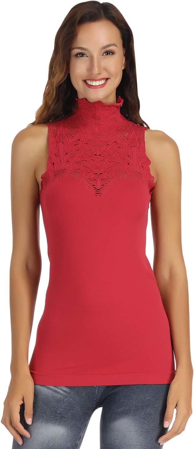 DISBEST Women Turtle Neck Sleeveless Tops Mock Turtleneck Vest Polo Neck T Shirt