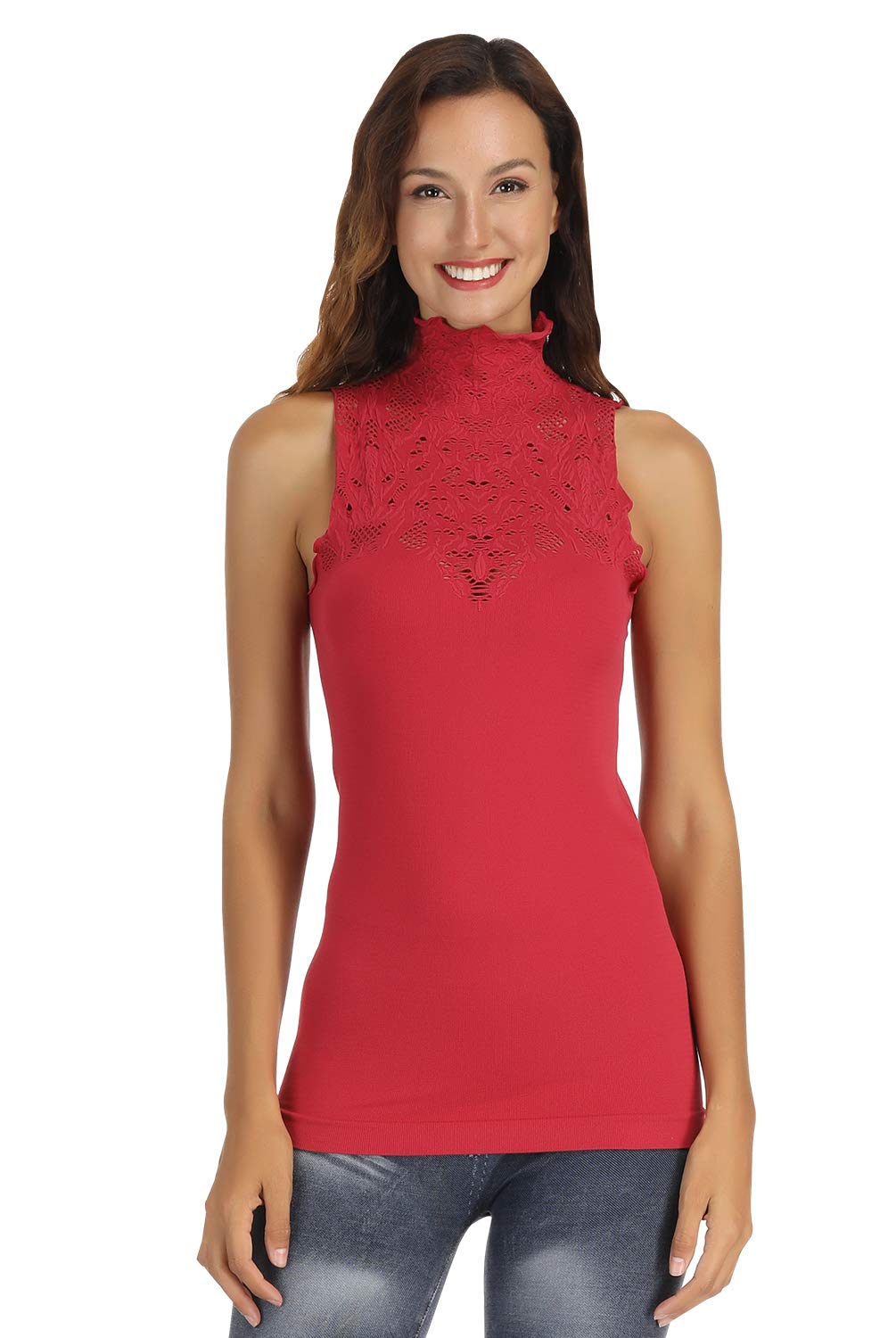 DISBEST Women Turtle Neck Sleeveless Tops Mock Turtleneck Vest Polo Neck T Shirt