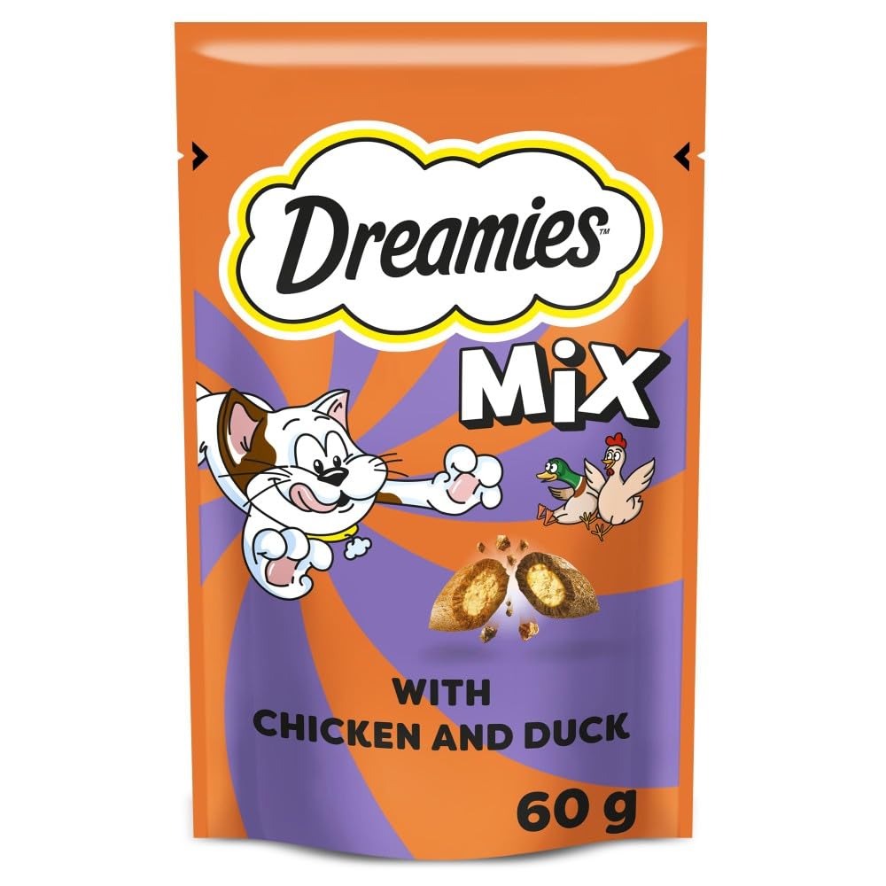 Cat Treats, Tasty Snacks with Delicious Chicken and Delectable Duck, 8 Pouches of 60 g