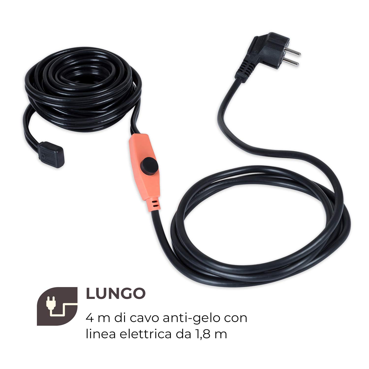 Waldbeck Flow Wire 4 - Cavo Antigelo, Lunghezza: 4 m + 1,8 m Cavo di Alimentazione, Termostato, Accensione con Temperature Inferiori a 6 °C, Potenza Termica: 16 W/m, Classe Protezione: IP69