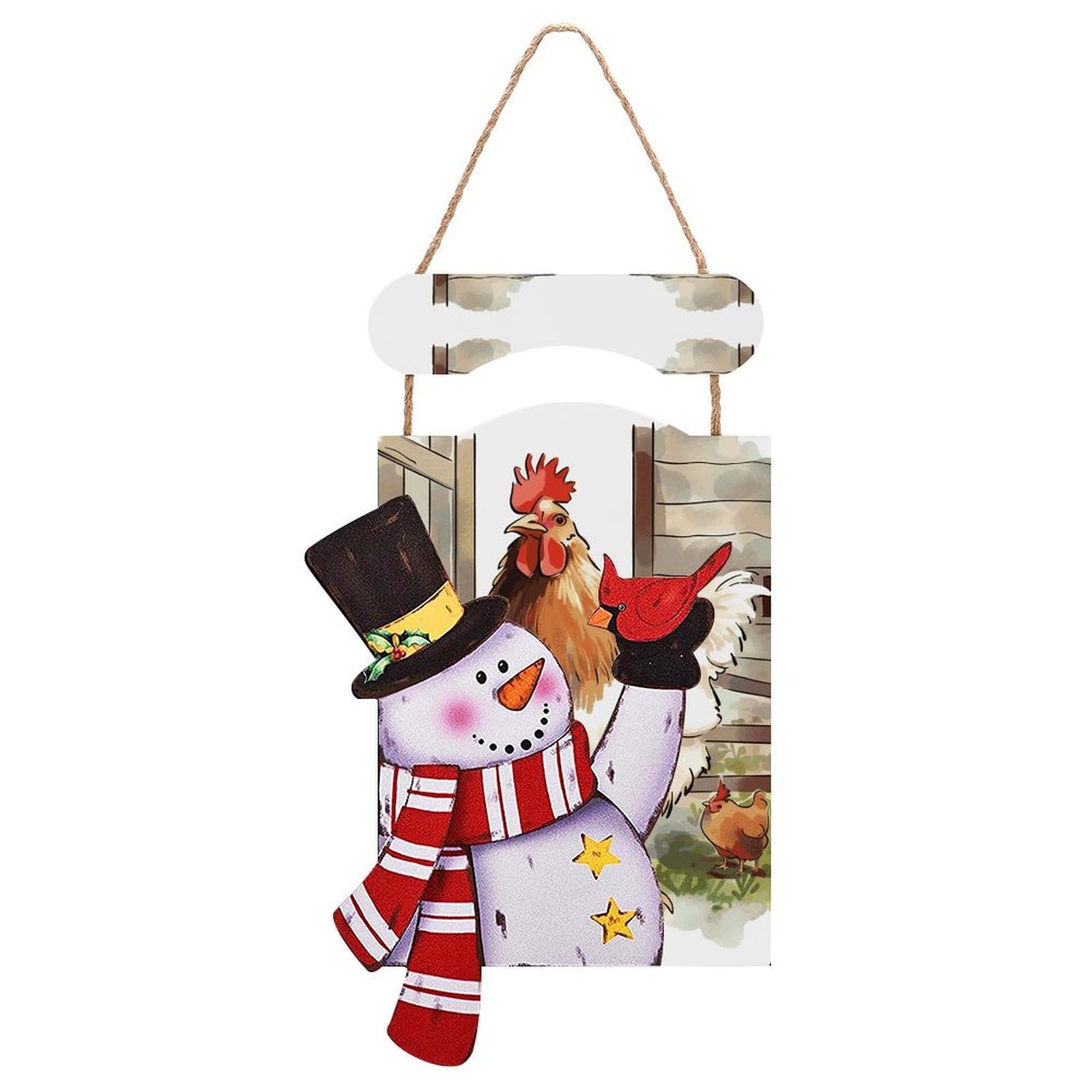 Farm Animals Snowman Sign Wooden Hanging Door Sign Christmas Door Decor Christmas Snowman Wooden Hanging Sign Wall Art for Indoor Outdoor Porch Wall