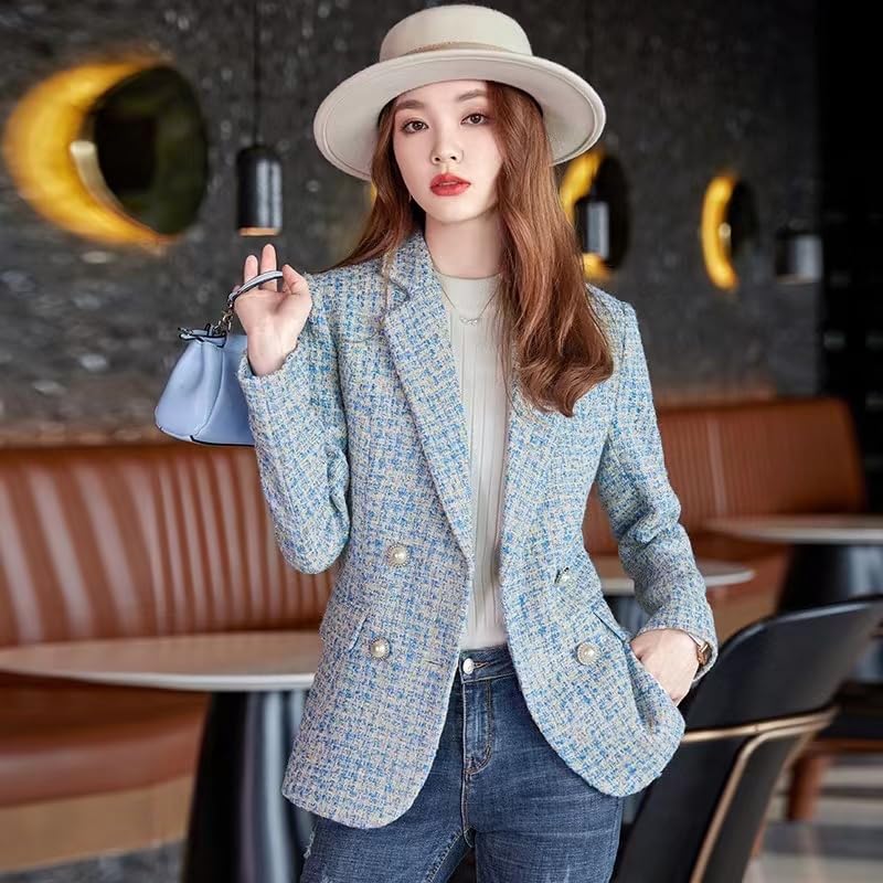 Womens Tweed Blazer Jackets Fall Winter Warm Fashion Casual Open Front Business Elegant Work Suit Top Pocket2