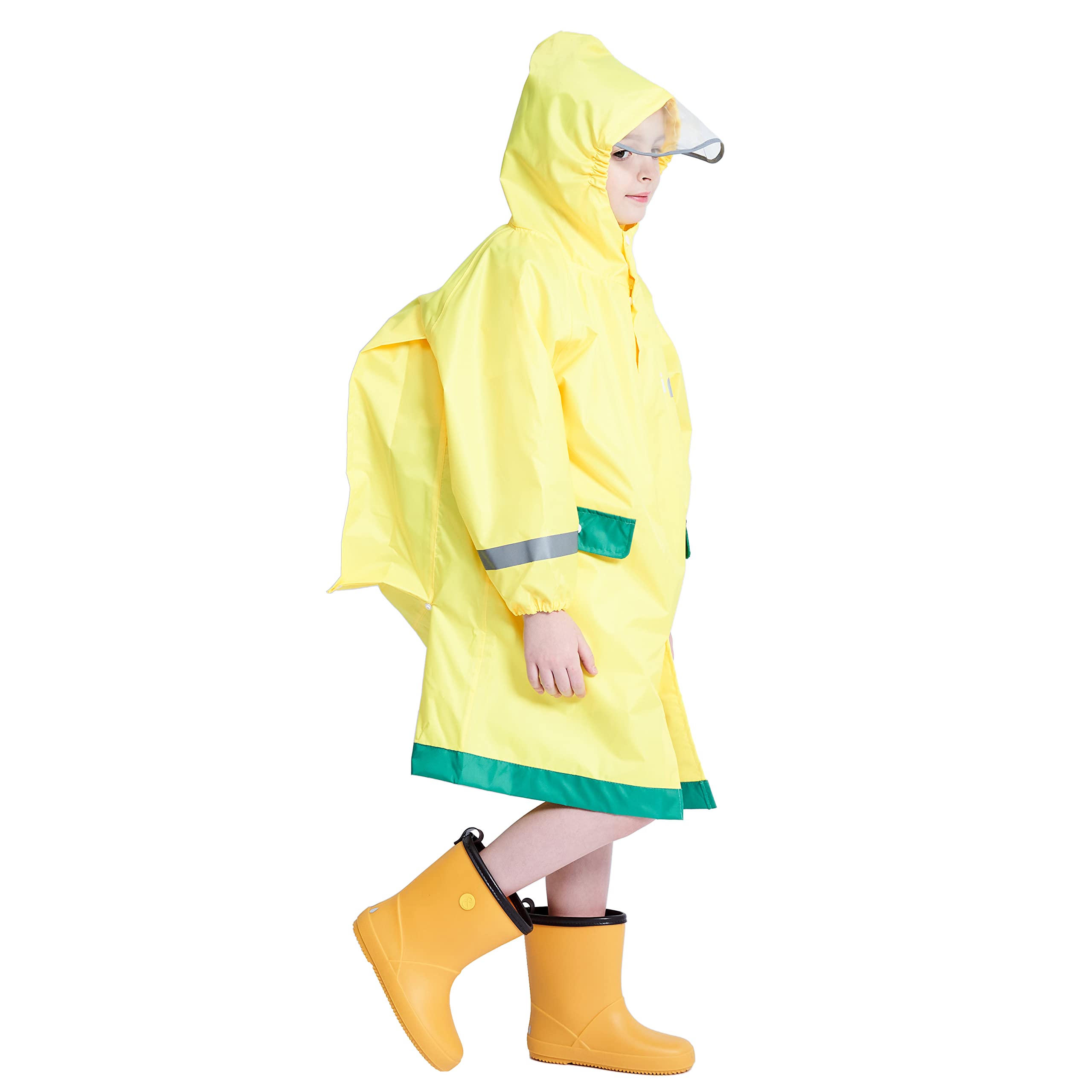 Fewlby Bambini Giacche Impermeabili, Poncho da Pioggia Ragazzi Ragazze Impermeabile Cappotto di Pioggia con Cappuccio Mantella Pioggia 4-14 Anni