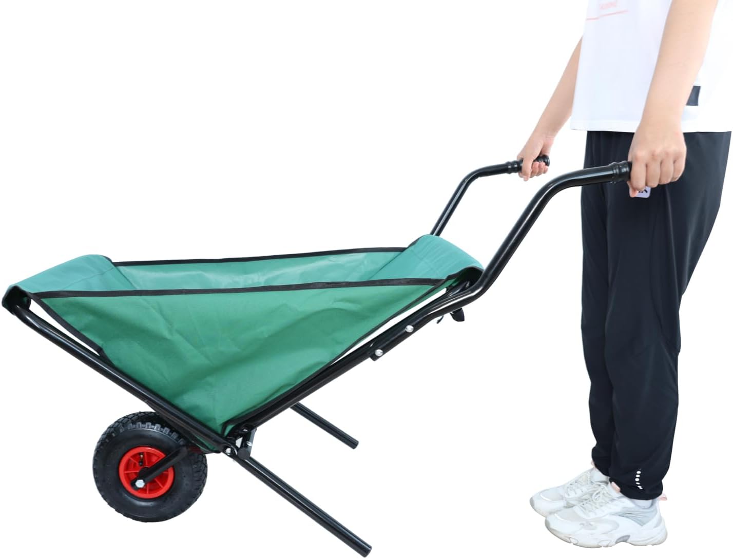 Collapsible Wheelbarrow 176 Lbs Folding Yard Garden Wheelbarrow Foldable Lightweight Gardening Heavy Duty Oxford Cloth Green Lawn Cart for Grass, Leaf, Garden Supplies, 10" Pneumatic Tire Green -