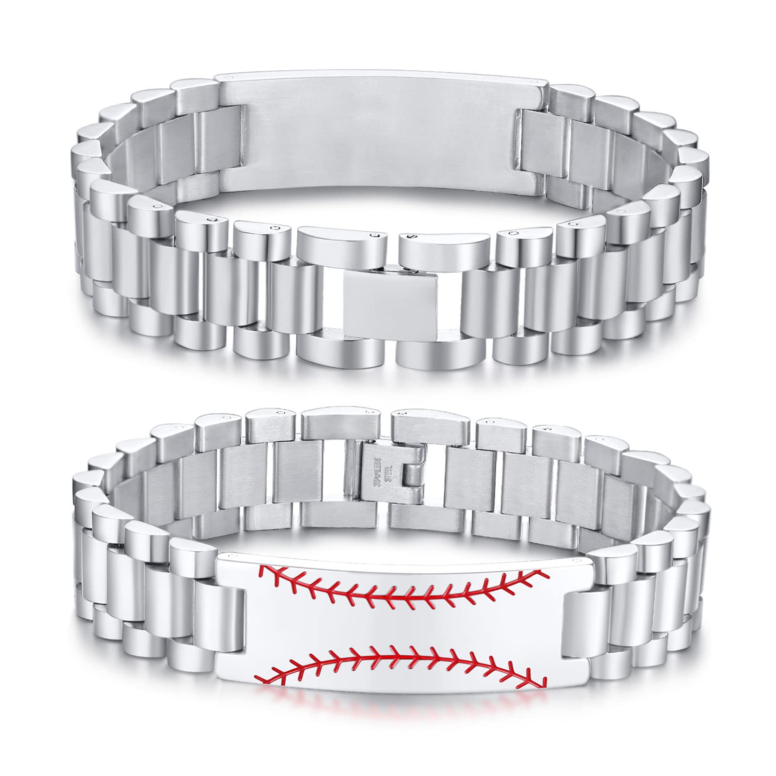 VNOX Baseball/Soccer/Football/Bastketball Gifts for Men Boys, Personalized Engraved Inspiration Quote Baseball Jersey Bracelet for Athletes Baseball Player Stainless Steel Wristband