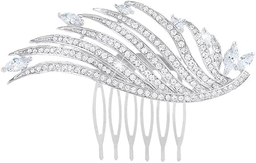 EVER FAITH Women's Austrian Crystal Zircon Wedding Elegant Angel Wing Hair Comb Clear Silver-Tone