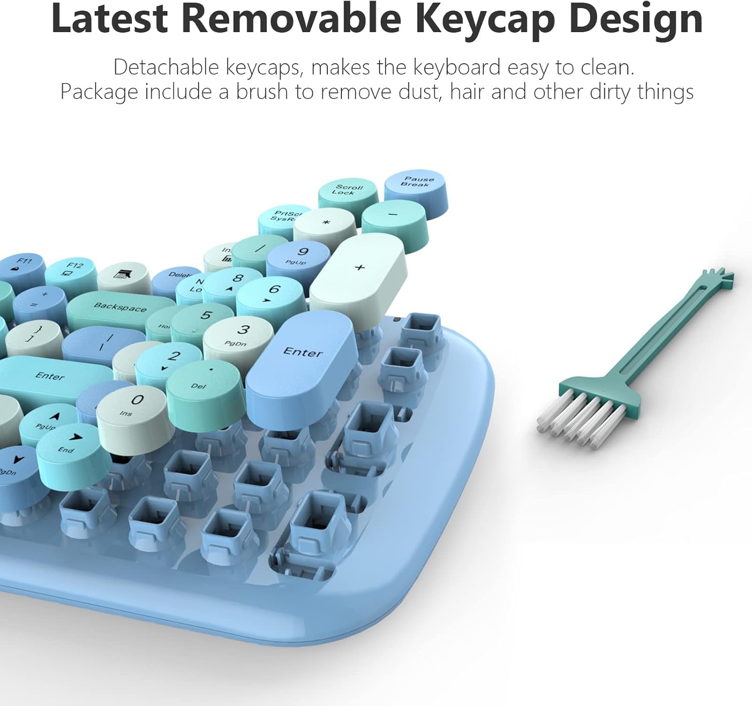 Top Rated Wireless Keyboard and Mouse Combo, MOFii Blue Colorful Retro Typewriter Keyboard, 2.4G Cute Round Key Wireless Keyboard Mouse Set for PC Laptop MAC Computer