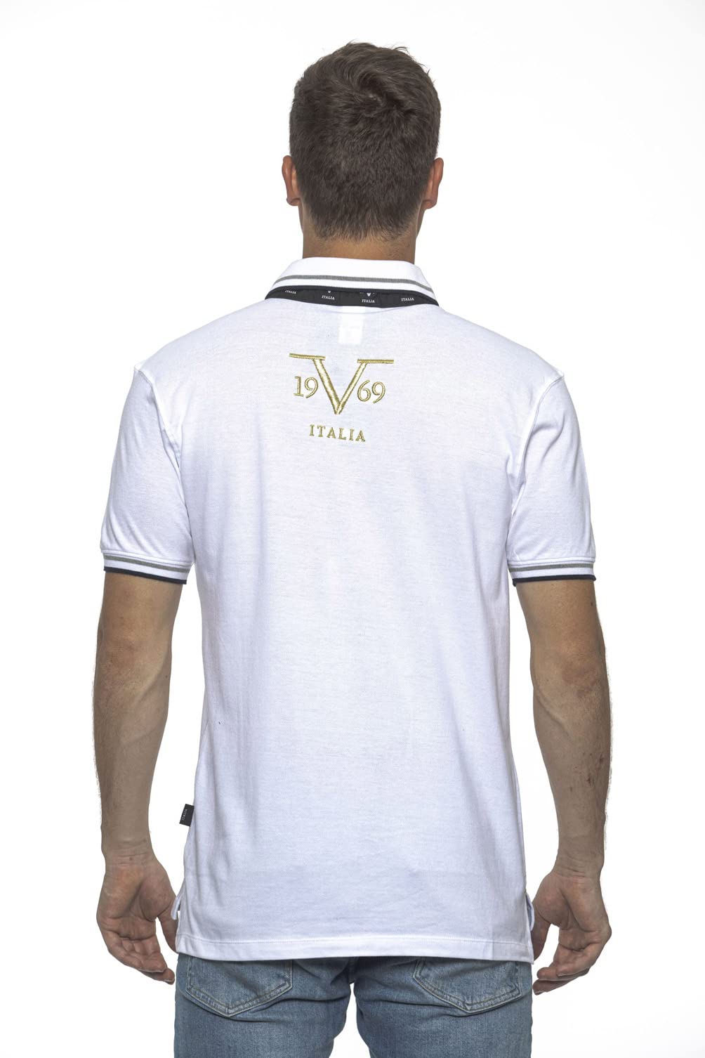 19V69 ITALIA Męska tylna strona biała koszulka polo, XXL (5 sztuk), biały, XXL