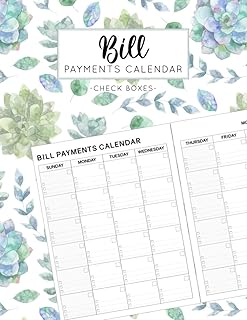 Bill Payment Calendar: Undated monthly bill paying calendar and checklist box easy to track your bill expense and debt every month