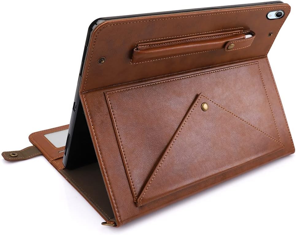 Handbag Case for iPad (A16) 11" 2025 & iPad 10th Gen 10.9", Techcircle Folio Stand PU Leather Multi-Card Slots Envelope Pocket Wallet Cover with Hand Strap+Shoulder Strap+Pen Holder, Coffee