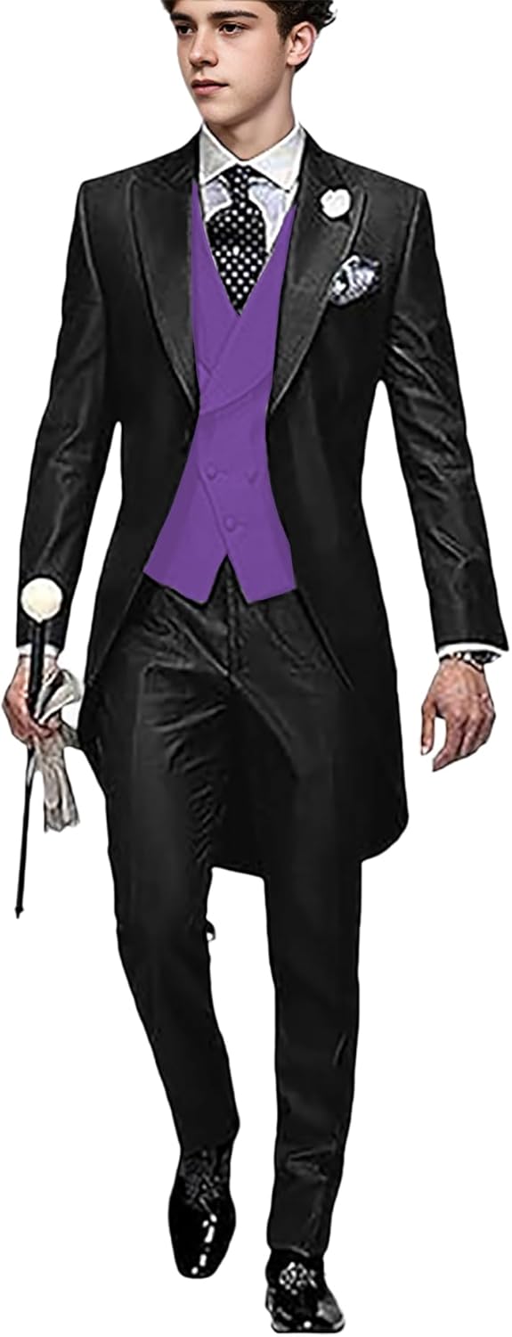 Boys Tailcoat Suit 3 Piece Slim Fit Suits for Boys Jacket Vest Pant Set Ring Bearer Outfit Wedding Prom Dress