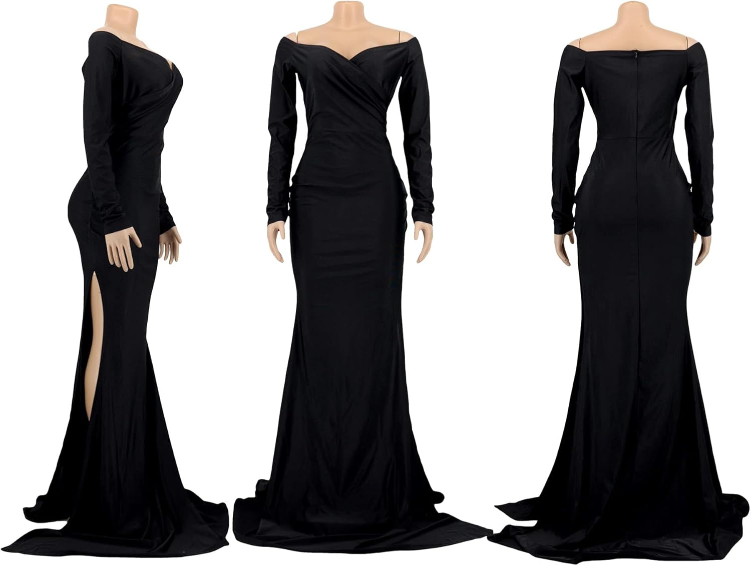 Vakkest Women's Off Shoulder Prom Evening Gowns Sexy High Split Maxi Dress Long Sleeve Cocktail Wedding Guest Dresses - Image 6