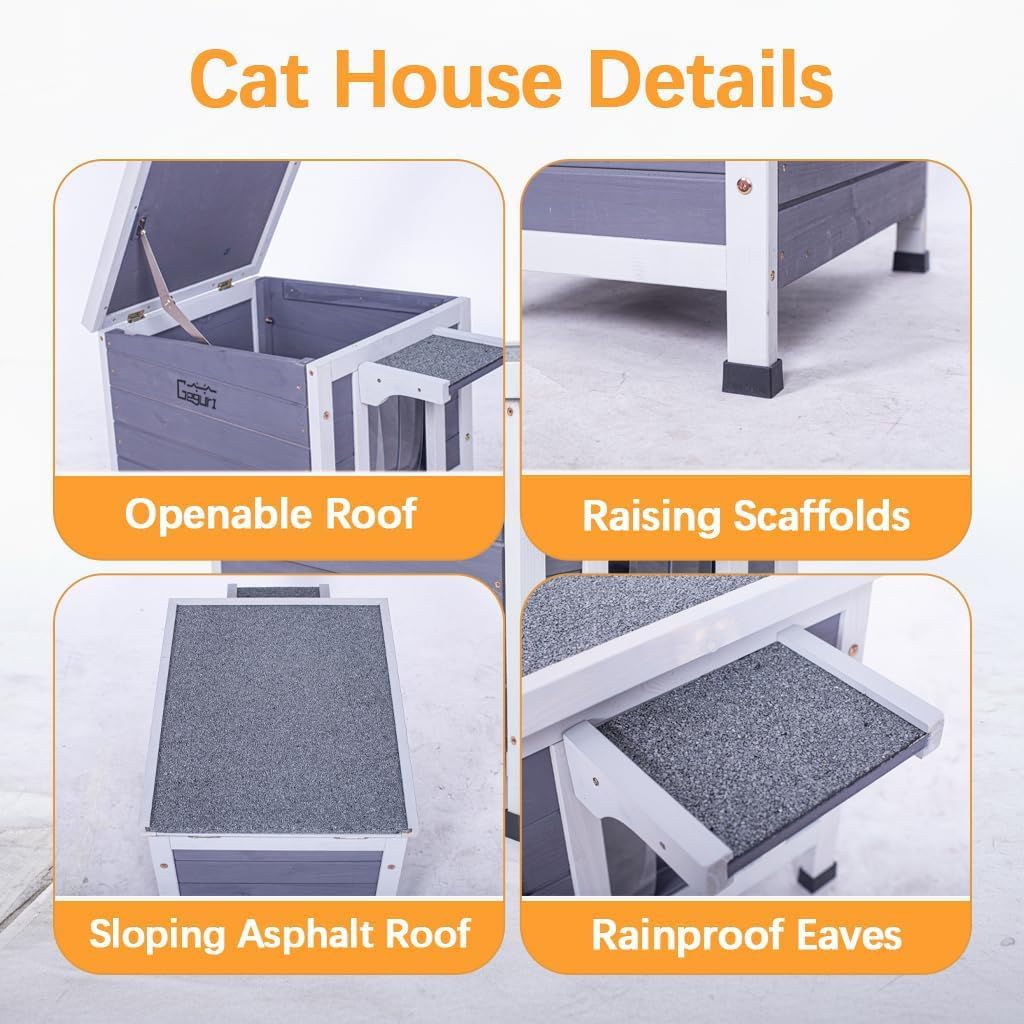Insulated Outdoor Cat House - All-Weather Proof Shelter with Thermal Layer, Elevated Floor & Asphalt Roof for Winter, Weatherproof & Warm Shelter for Cats