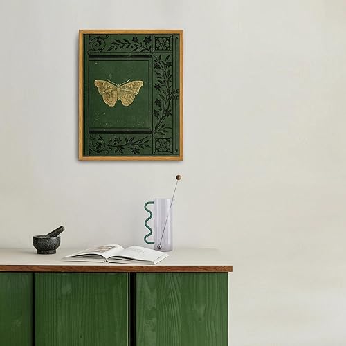 Miniatura 6 de Roslynity Lienzo enmarcado clásico, impresión verde esmeralda, portada libros antiguos, bocetos insectos británicos, arte retro ecléctico para