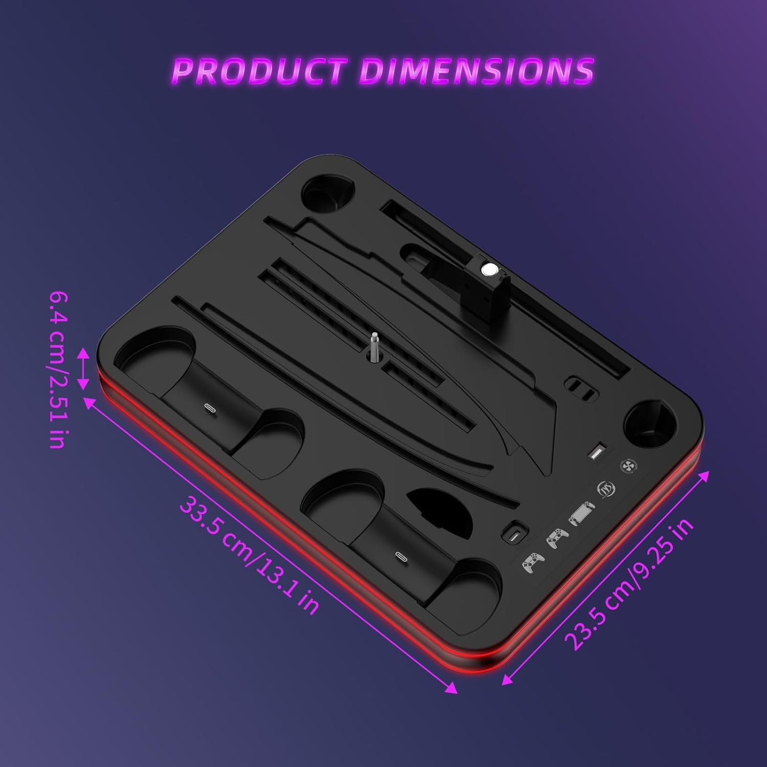 PlayStation Portal Charger, PS5 Stand and Cooling Station with RGB LED Controller Charging Dock Accessories, PS5 Edge Controller and PS Portal Charger, Headset and Remote Holders - Image 8