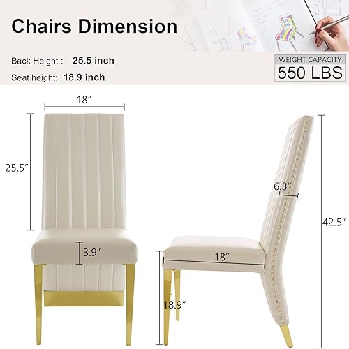 Miniatura 6 de Anewsun Juego de mesa de comedor de 7 piezas, color negro y dorado, mesa de comedor con textura negra con 6 sillas tapizadas de cuero blanco, juego