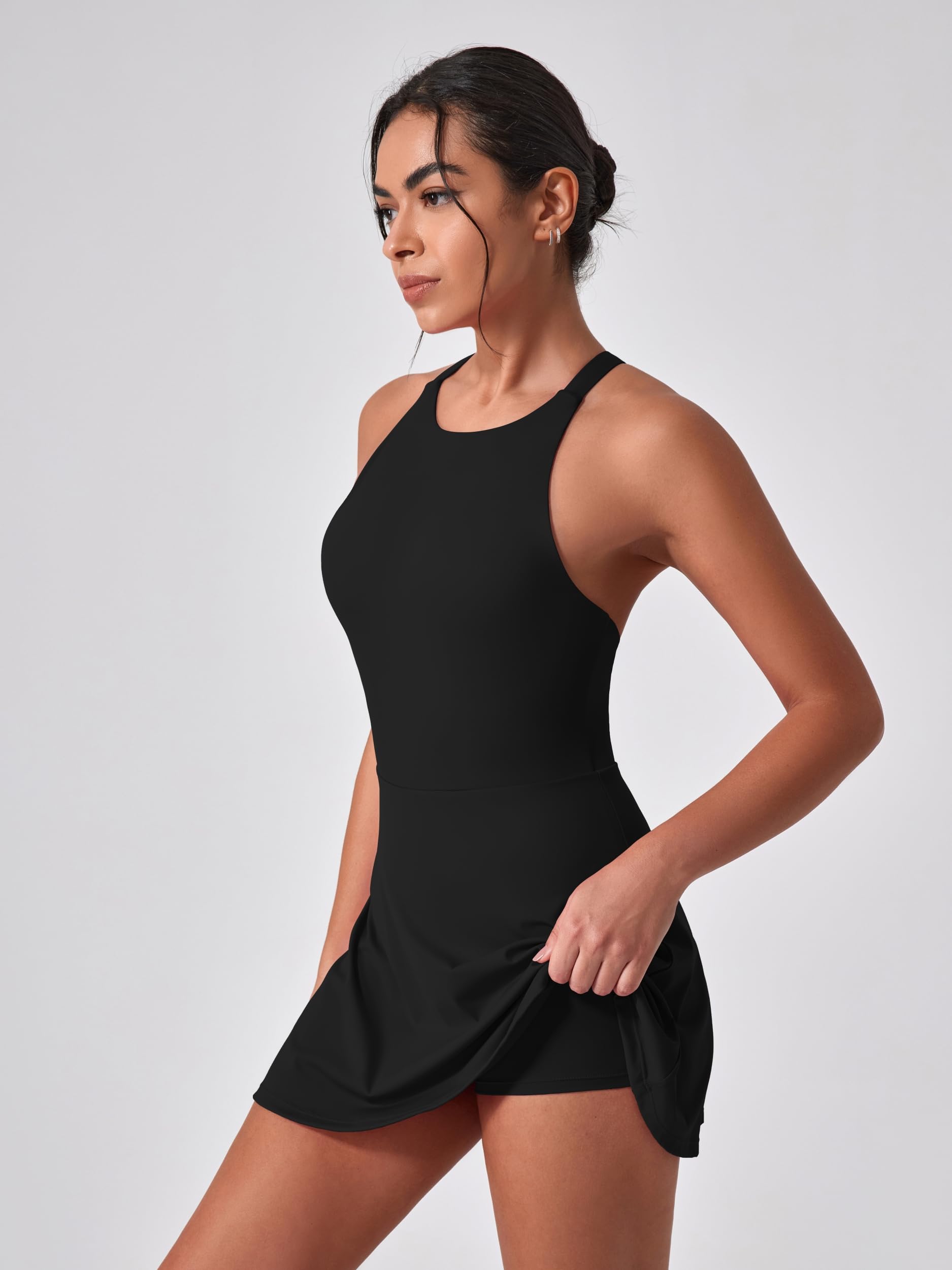 IDOPIP Vestido de tenis mujer con sujetador integrado y pantalones cortos bolsillo cruzado corte trasero
