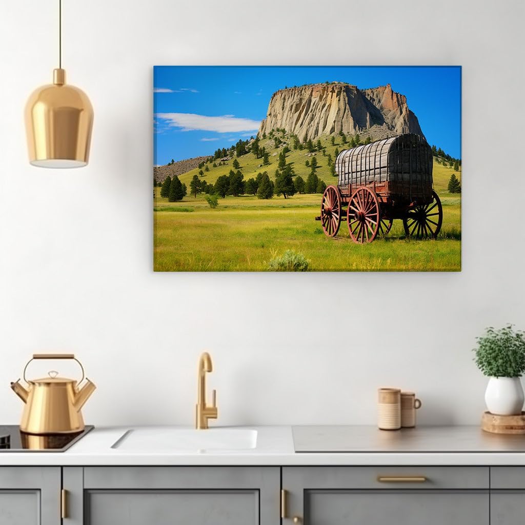 Canvas for Living room. Whispers of the Wild West Embracing the Tranquil Prairie Landscape, 27 x 18 inch Canvas Wall Art - Ready to Hang