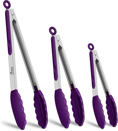 Miniatura 11 de HOTEC Pinzas de cocina de acero inoxidable de alta calidad con puntas de silicona, juego de 2-9 pulgadas y 12 pulgadas, caqui Paquete de 2: caqui,2