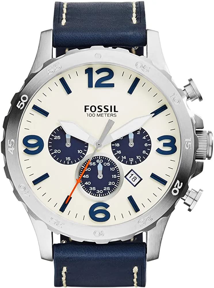 FossilNate Chronograph Beige Dial Navy Blue Leather Mens Watch JR1480 (B0BRD5JJSZ) Amazon Price History, Amazon Price Tracker