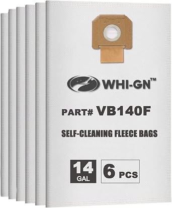 6 PCS VB140F HEPA Fleece Filter Vacuum Bags for BOSCH 14 Gal Dust Extractor | Fit BOSCH 14 Gal Vac Models# VAC140 VAC140A VAC140AH, 3-Layer Non-woven & Meltblown Material, High Efficiency, Tear Resistant