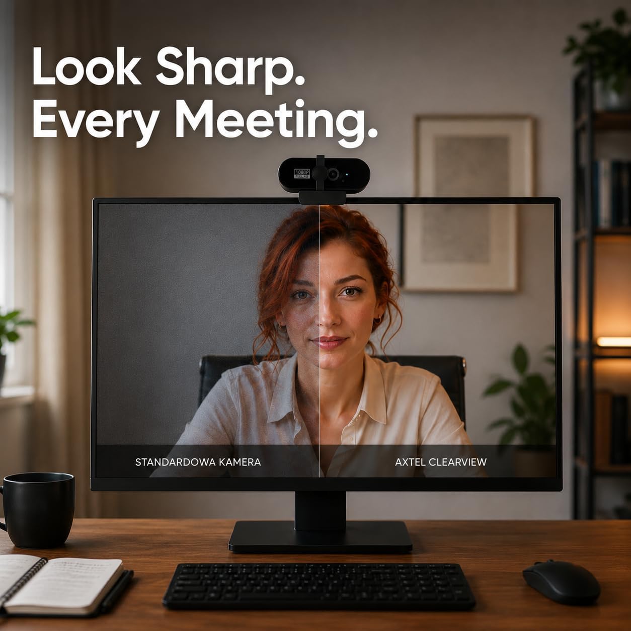 Clearview Webcam Full HD 1080P USB Camera with Microphone 60° Wide Angle Noise Reduction 3M Cable for PC Zoom Team Windows MacOS Linux