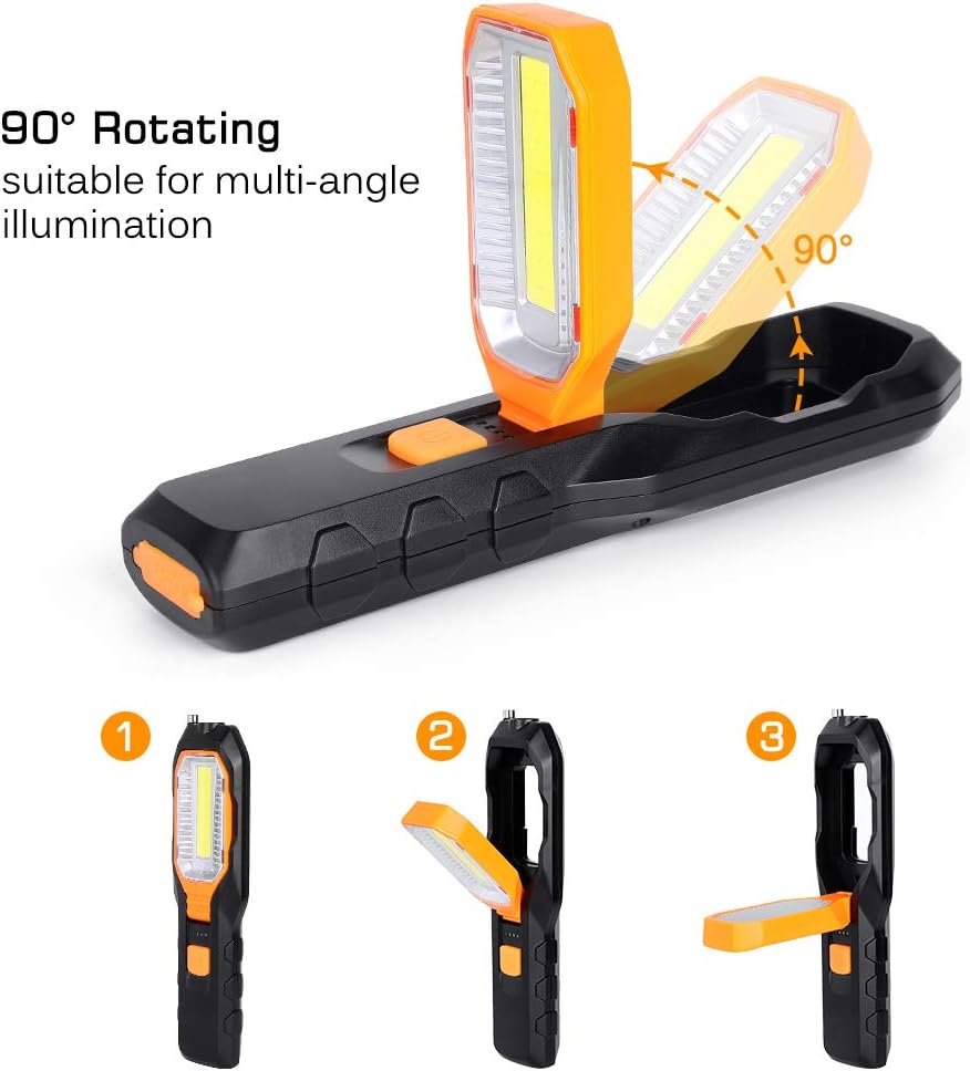 Haofy LED Work Light, Rechargeable COB Magnetic Flashlight with 4 Modes Super Bright Worklight, Power Bank 90° Rotate Handheld Flashlight Work Lamp with Hook Magnet (Yellow)
