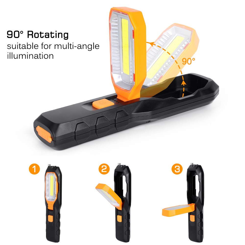 Haofy LED Work Light, luce di ispezione COB ricaricabile con 4 modalità Super Bright Worklight, Portable Handheld USB Torcia flashlight Lampada di lavoro magnetica girevole con magnete e gancio
