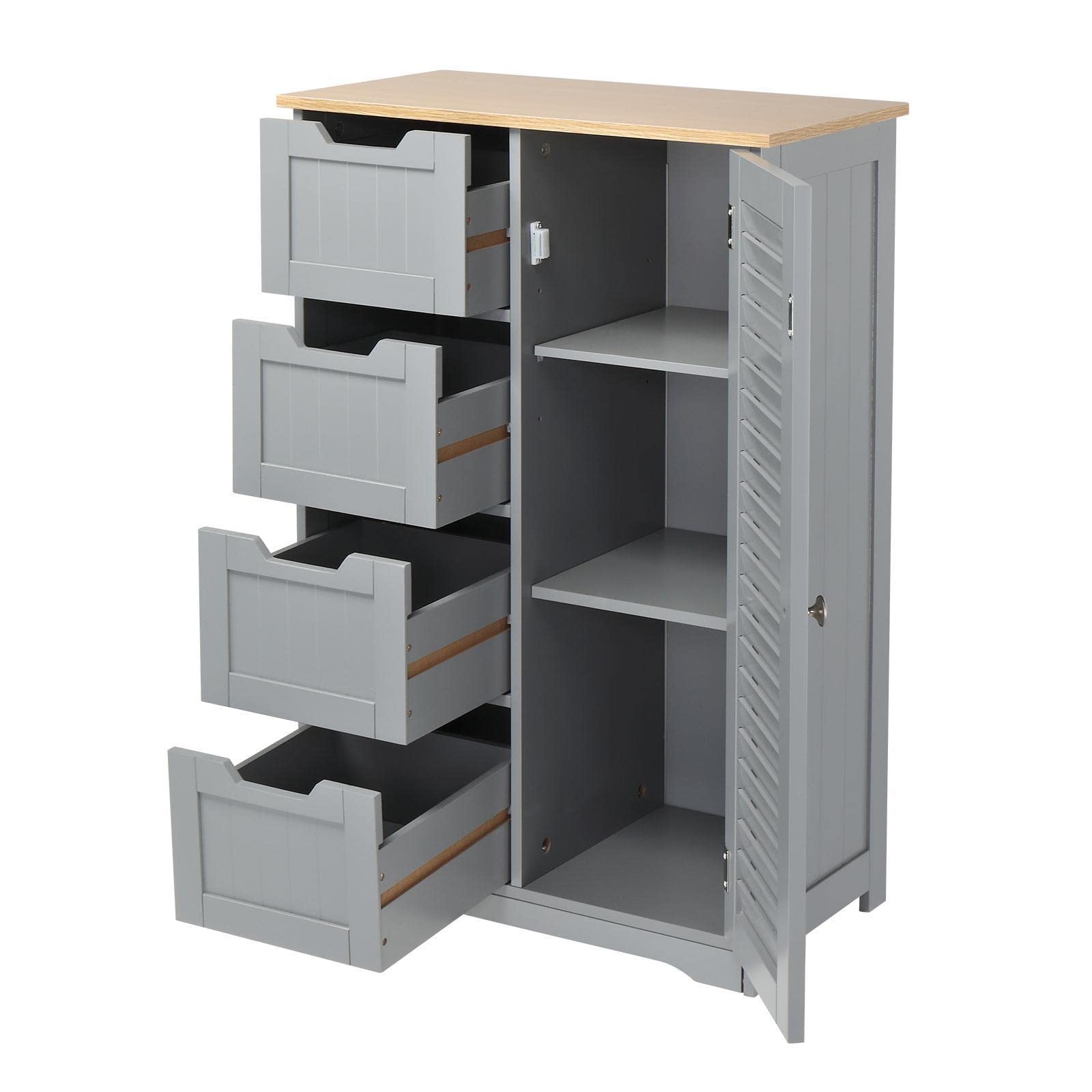 Mueble de baño Moderno Gris con 4 cajones, Puerta de Listones, Unidad de Almacenamiento Independiente para baño, Dormitorio o Sala de Estar - 22,05" x11,81 x32,60