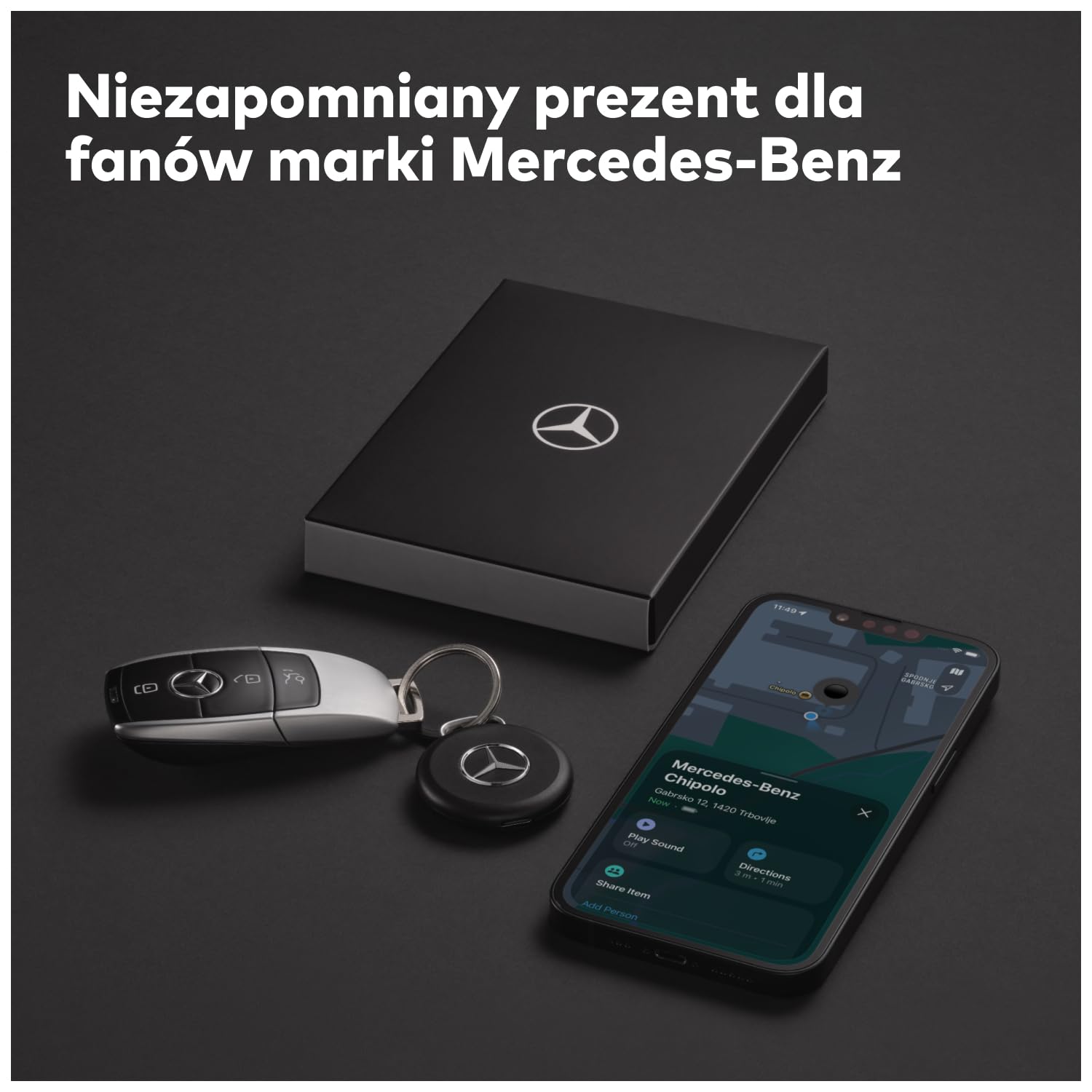 Chipolo LOOP – Edycja Mercedes-Benz: ładowalny lokalizator kluczy i toreb | kompatybilny z aplikacją Znajdź (Apple) i Centrum lokalizacji (Android); alerty o pozostawieniu i znajdowanie telefonu