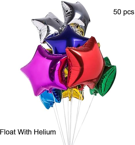 Miniatura 2 de MOWO 50 globos de papel de aluminio en forma de estrella, globos de helio Mylar de 18 pies, autosellantes, reutilizables, colores surtidos, para