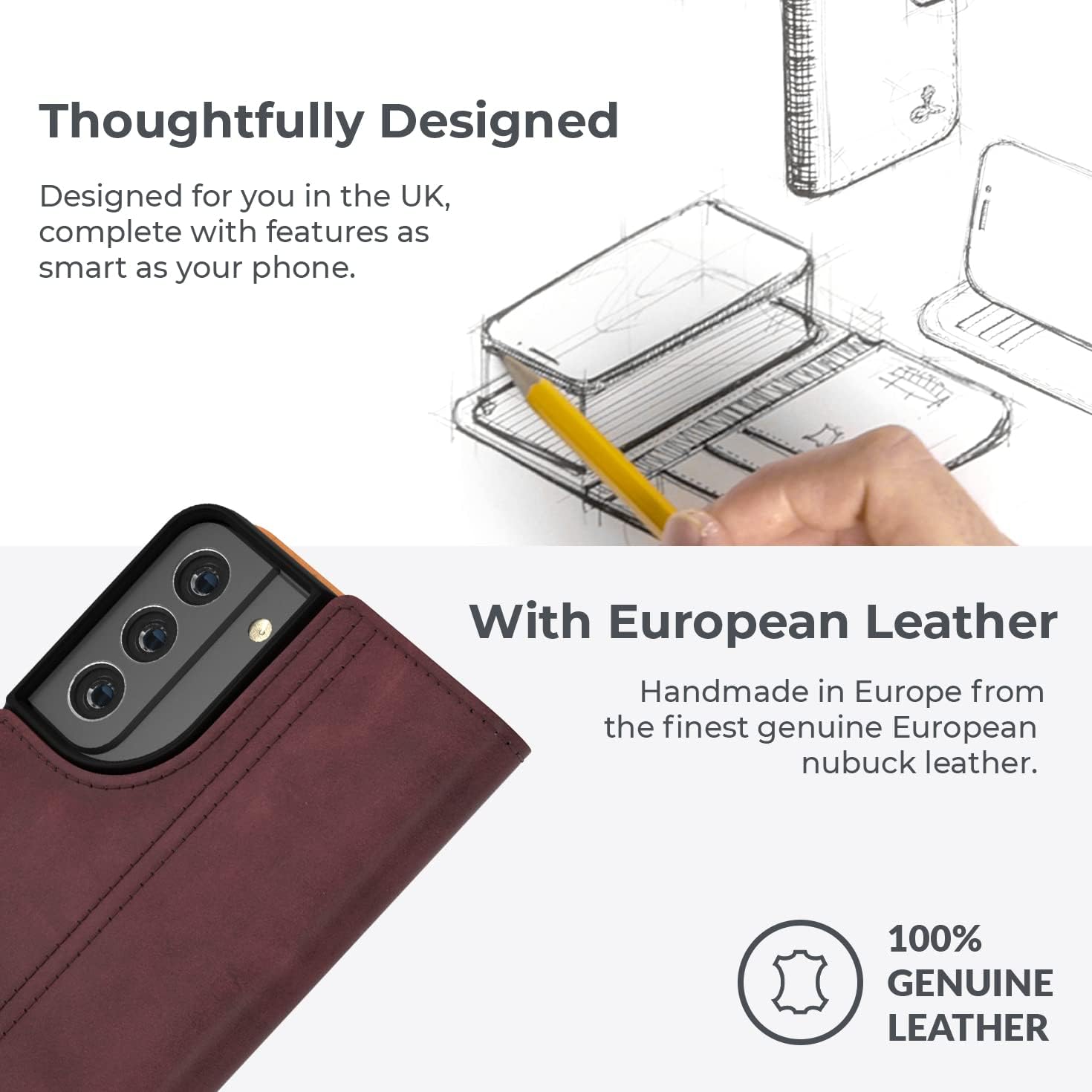 Snakehive Leather Wallet for Samsung Galaxy S22 Plus 5G | Genuine Leather Wallet Phone Case with Card Holder | Flip Folio Case/Cover with Stand | | (Plum)