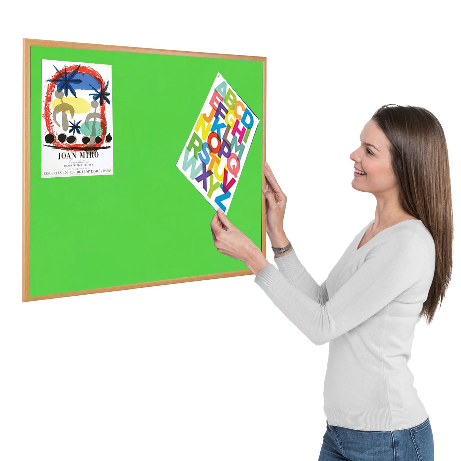 Metroplan Eco-Friendly Apple Green Felt Noticeboard, 90 x 60 cm, Light Oak Effect Wooden Frame Pinboard - Ideal for Modern Office, School Displays, Healthcare Notices