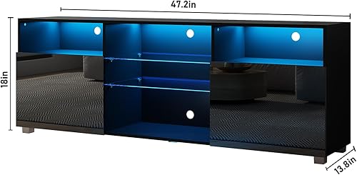 Miniatura 2 de SUSSURRO Soporte de TV LED para TV de 5055 pulgadas, consola central de mesa de televisión con cajón y luces LED, centro de entretenimiento moderno