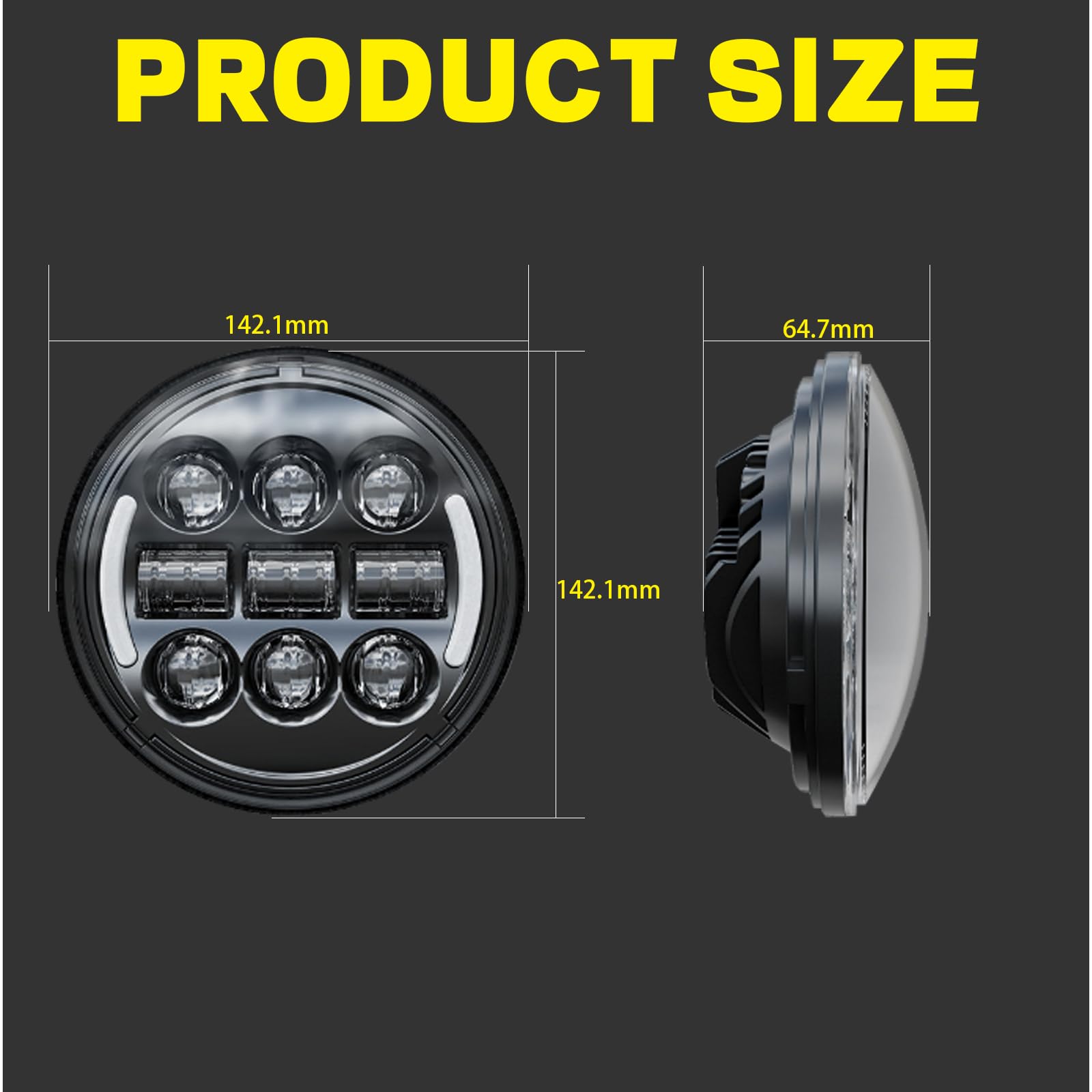 Phare LED rond de 5-3/4" 5,75 pouces (14,5 cm) avec clignotants, feux de route et de croisement, DRL, compatible avec Harley Sportster XL 883 1200 Dyna