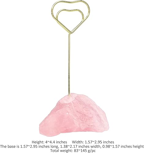 Miniatura 4 de rockcloud Tarjetero de mesa de cuarzo de cristal de cuarzo rosa, soporte de notas de número dorado para boda, fiesta, decoración de oficina en casa,