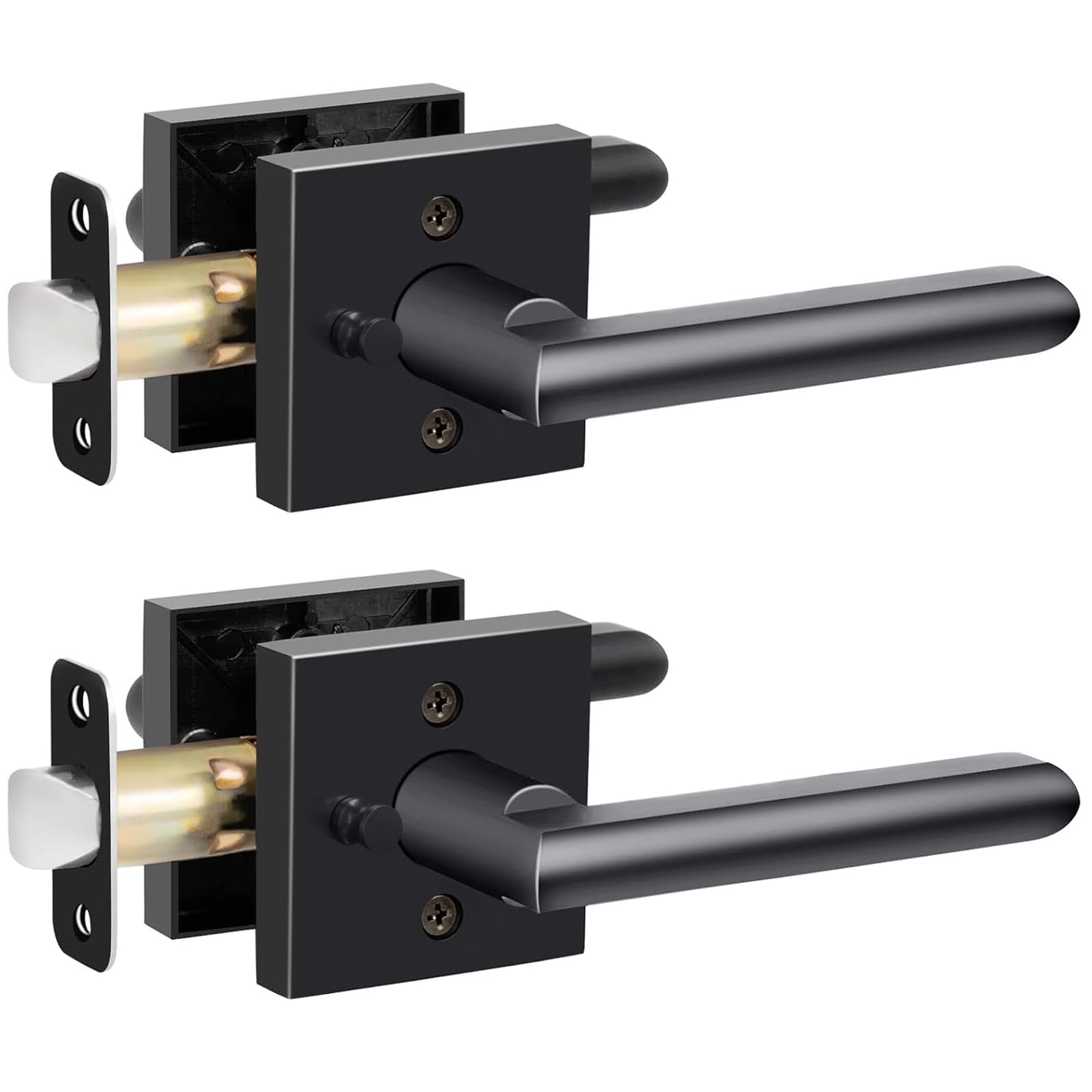 HOSOM 2 Pack Black Door Handle Interior, Privacy Door Levers for Bedroom and Bathroom, Door Knobs Keyless Square Door Handle for Left or Right Handing