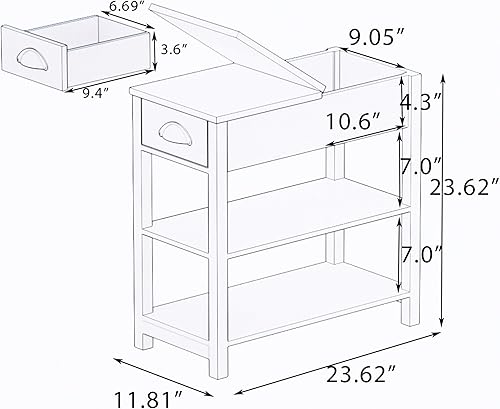 Miniatura 3 de LifeSky - Mesa auxiliar estrecha con tapa abatible, mesa auxiliar delgada con cajón, mesas auxiliares con almacenamiento para espacios pequeños,