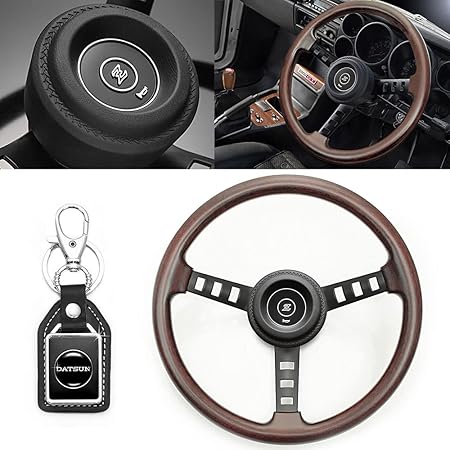 Amazon フェアレディz コンペ レプリカ 日産 天然 リアル ウッド ステアリング Zホーンボタン付 Datsunキーホルダー付 旧車 絶版車 ハンドル ブラガ ステアリング ハンドル 車 バイク