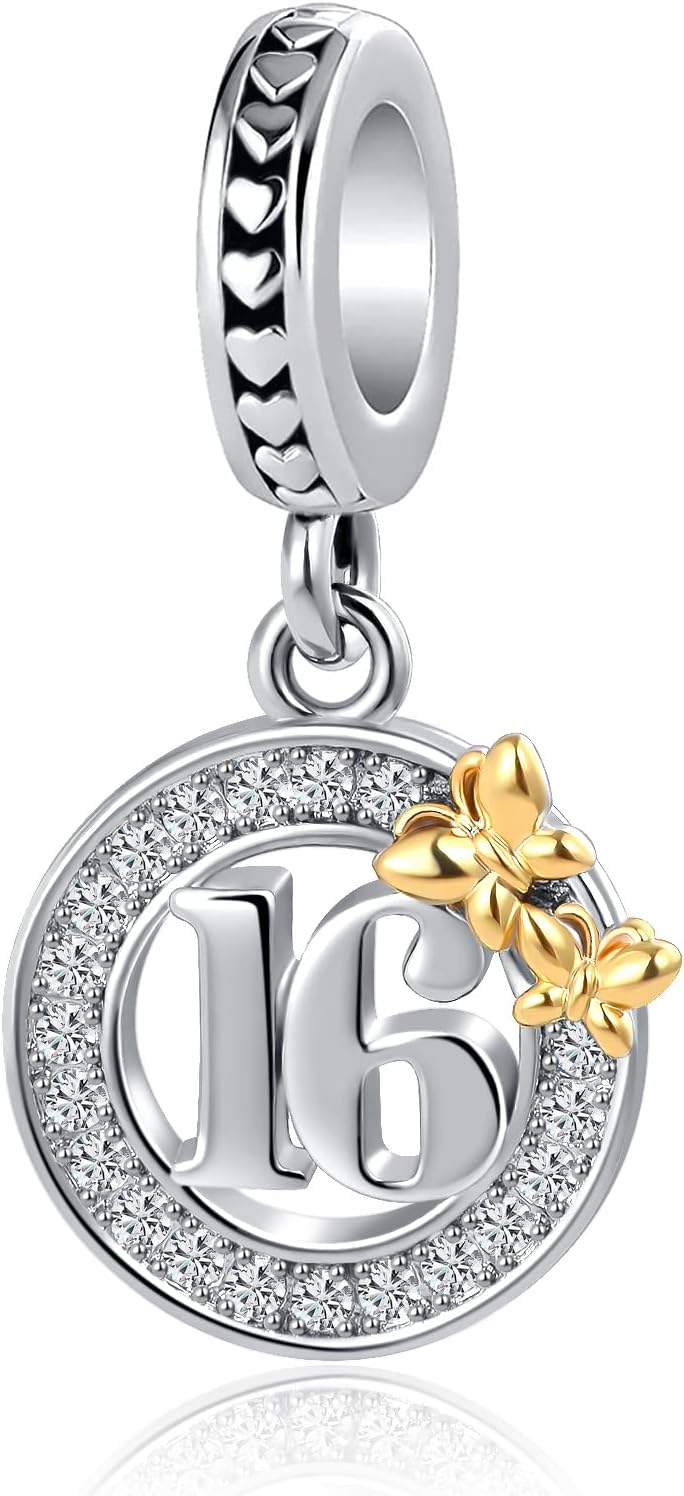 16 18 21 40 50th Happy Birthday Charms for Pandora Bracelet Necklace Gold Plated Butterfly Dangle Bead