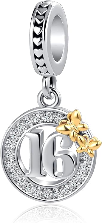 16 18 21 40 50th Happy Birthday Charm Gold Plated Butterfly Dangle Beads for Pandora Bracelet Necklace Metal Base