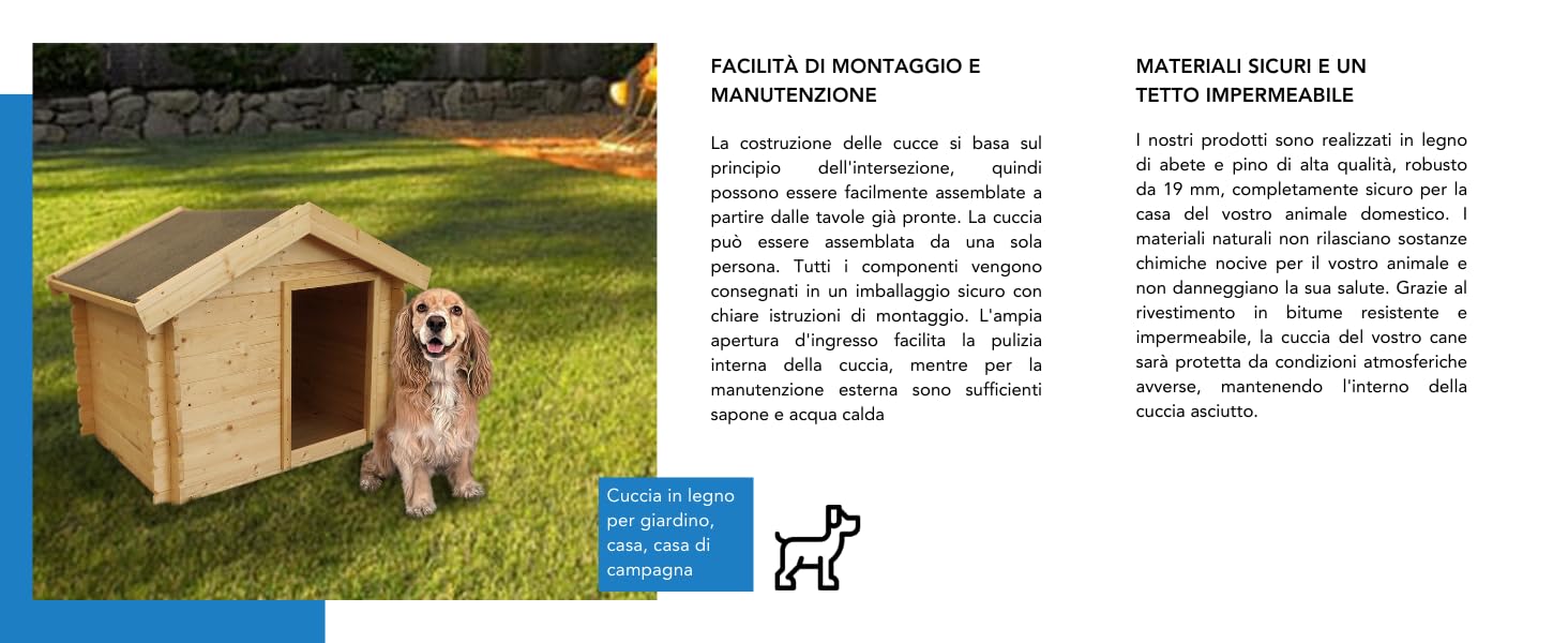 Cuccia per cani in legno da esterno - 76 x 99 x H80 cm - taglia S - per cani di piccola taglia - tetto impermeabile - Timbela M401-1
