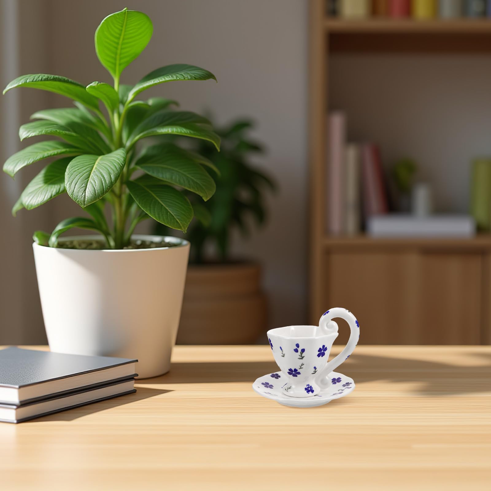Ensemble de 1 tasse à café en céramique avec soucoupe - Tasses à expresso et soucoupe en porcelaine de 200 ml pour cappuccino et latte - Tasse à thé fleurie avec anse, bleue, idéale
