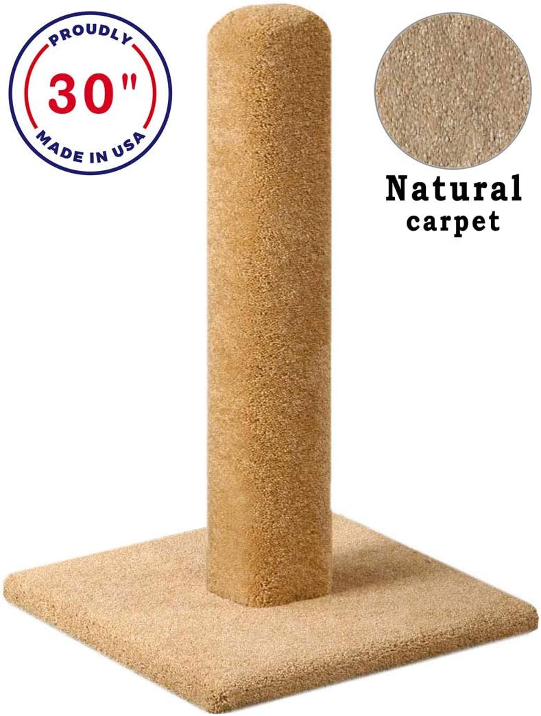 CozyCatFurniture 20, 25 & 30 inch Carpeted Cat Scratching Posts, Natural Color, Made in USA with Solid Wood Post (30")